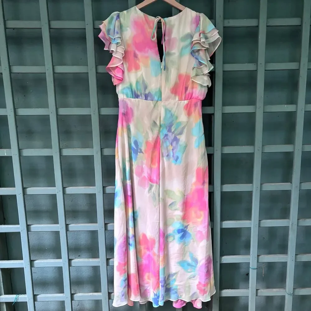 Taylor Watercolor Floral Flutter Sleeve Maxi Dress Size 14- Cottagecore - Picture 5 of 8
